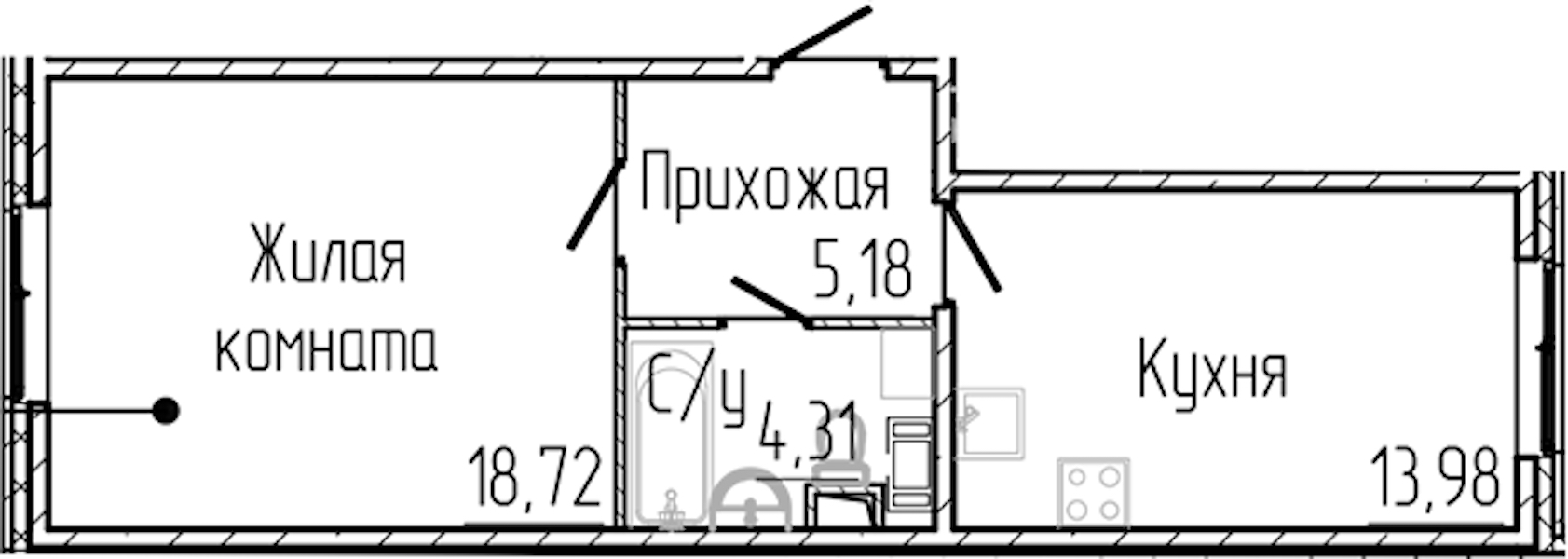 1-комнатная квартира 42.19 м², 1/8 эт., ЖК «SERTOLOVO PARK»
